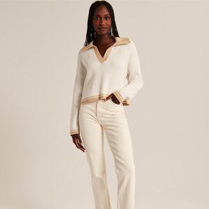 Abercrombie & Fitch Colorblock Preppy Notch-Neck Polo Sweater